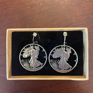 Walking Liberty Silver Coin Cutout Earrings 1943